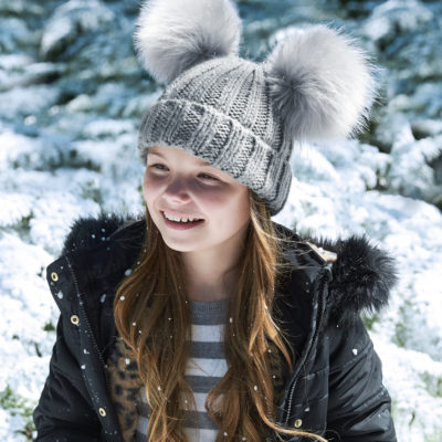 children's faux fur double pom pom